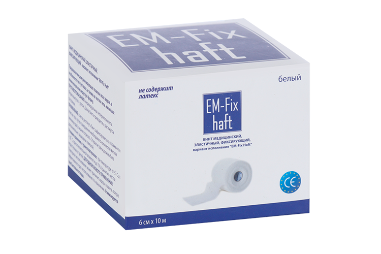 

Бинт EM-Fix Haft медицин эластич фиксир белый 6 см х 10 м