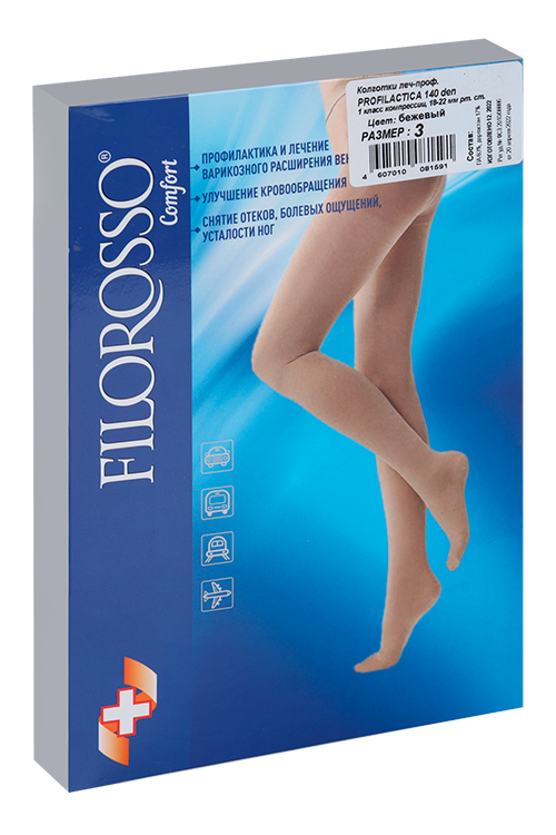 

Колготки FILOROSSO Profilactica компресс лечеб-профилакт 140 den 1 класс бежевый р 3