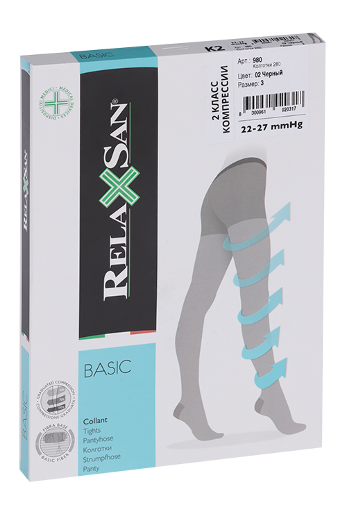 

Колготки RELAXSAN Basic 2 класс компрессии 280 ден 980 черный р 3