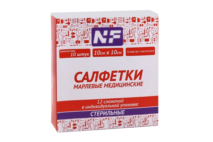 Салфетки стер 12 сложен индив уп 10х10 см, 10 шт, Ньюфарм