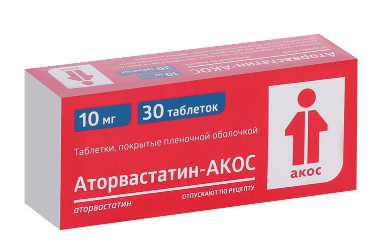 

Аторвастатин-АКОС 10 мг, 30 шт, таблетки покрытые пленочной оболочкой
