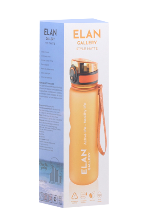 Бутылка дводы Elan Gallery 78х78х285 см Style Matte с углублениями дпальцев оранжевая 1 л 1012₽
