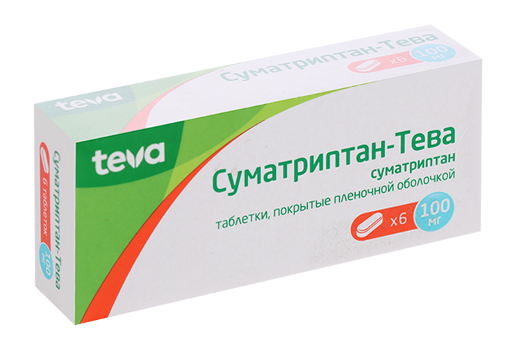 

Суматриптан-Тева 100 мг, 6 шт, таблетки покрытые пленочной оболочкой