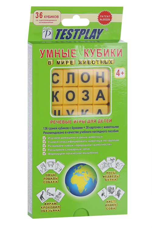 

Умные кубики TESTPLAY в мире животных+30 картонных карточек