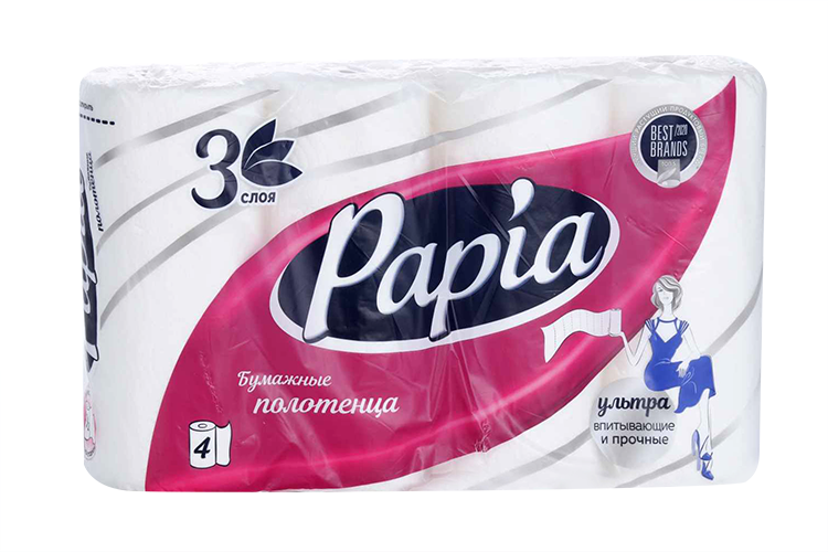 

Бумажные полотенца Papia кухонные 3 слоя, 4 шт