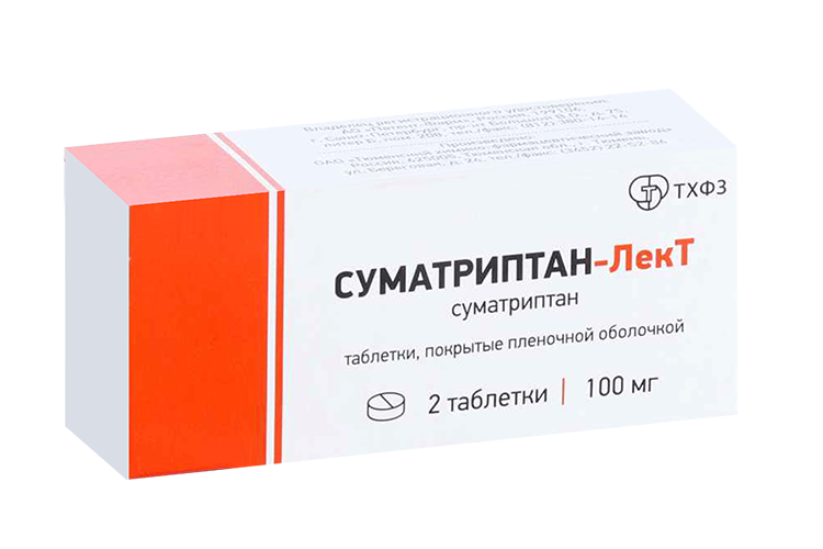 

Суматриптан-ЛекТ 100 мг, 2 шт, таблетки покрытые пленочной оболочкой