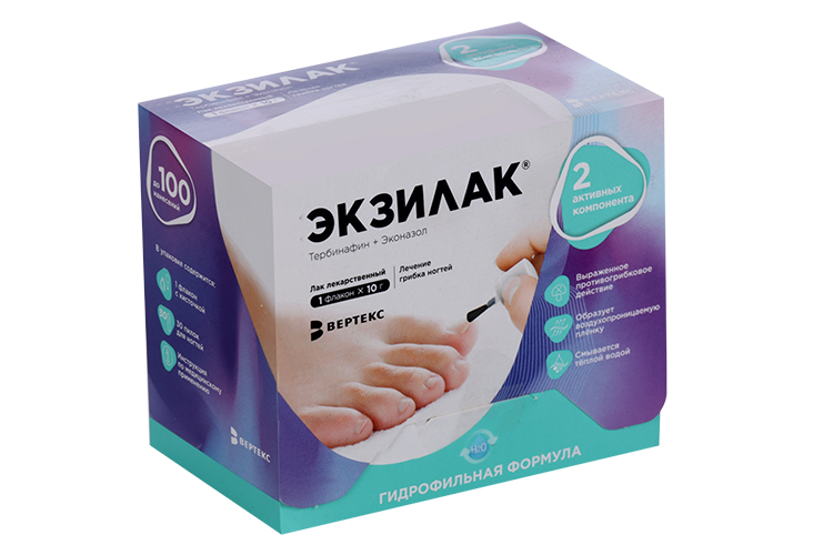 

Экзилак 4%+3%, 10 г, лак для ногтей лекарственный