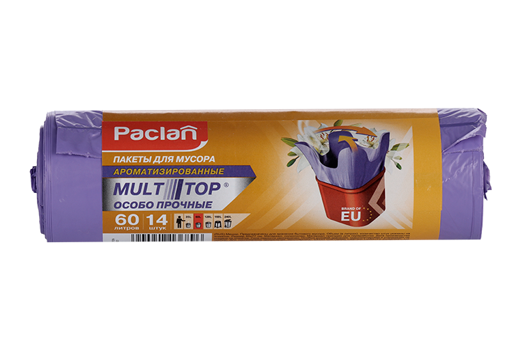 

Мешки Paclan Multitop Aroma д/мусора ароматизированные в рулоне синий 60 л, 14 шт