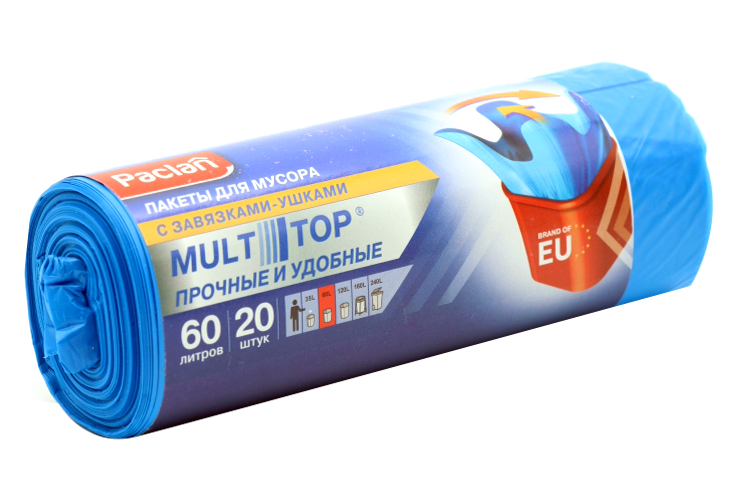 

Мешки Paclan Multitop д/мусора в рулоне синий 60 л, 20 шт