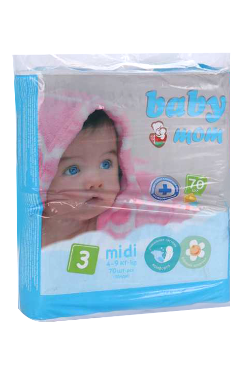 

Подгузники Baby mom Midi крем-бальз (4-9кг), 70 шт