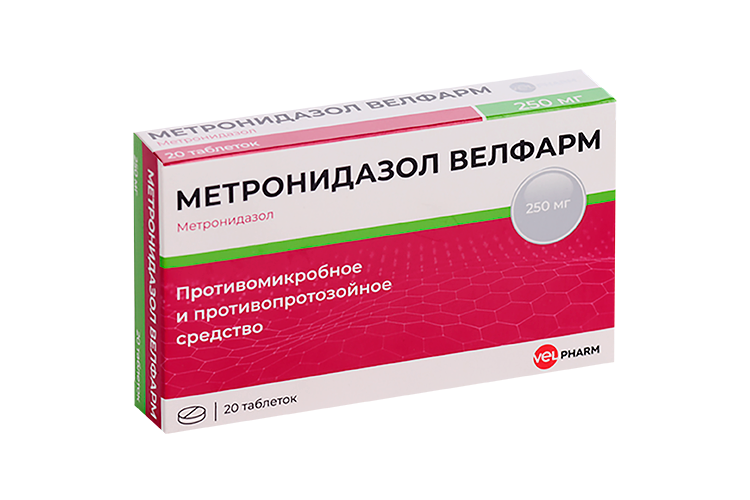 

Метронидазол Велфарм 250 мг, 20 шт, таблетки