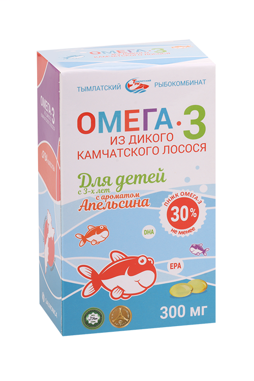 Омега-3 из дикого камчатского лосося д/детей апельсин (с 3 лет), 300 мг, 84 шт, капсулы