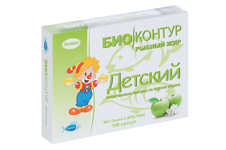 

Рыбный жир Биоконтур детский яблоко, 400 мг, 100 шт, капсулы