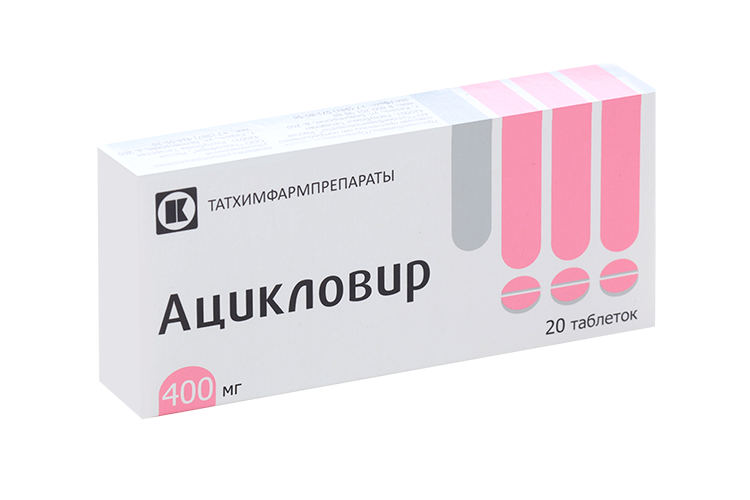 

Ацикловир 400 мг, 20 шт, таблетки