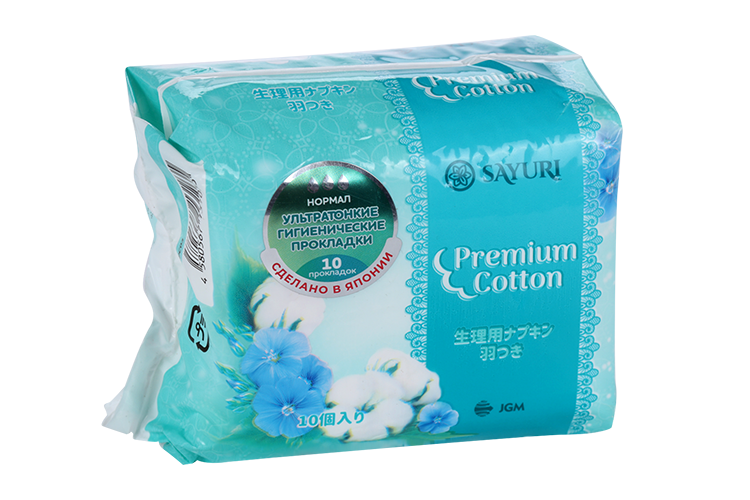 Прокладки гигиенические SAYURI Premium Cotton нормал 24 см 10 шт 278₽