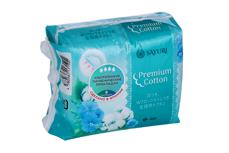 

Прокладки гигиенические SAYURI Premium Cotton супер 24 см 9 шт