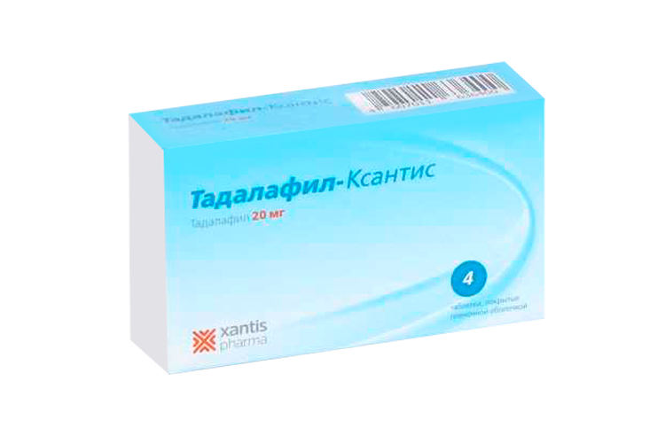 

Тадалафил-Ксантис 20 мг, 4 шт, таблетки покрытые пленочной оболочкой