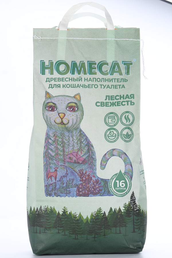 Наполнитель Homecat древесный д/кошачьего туалета лесная свежесть 16 л x1