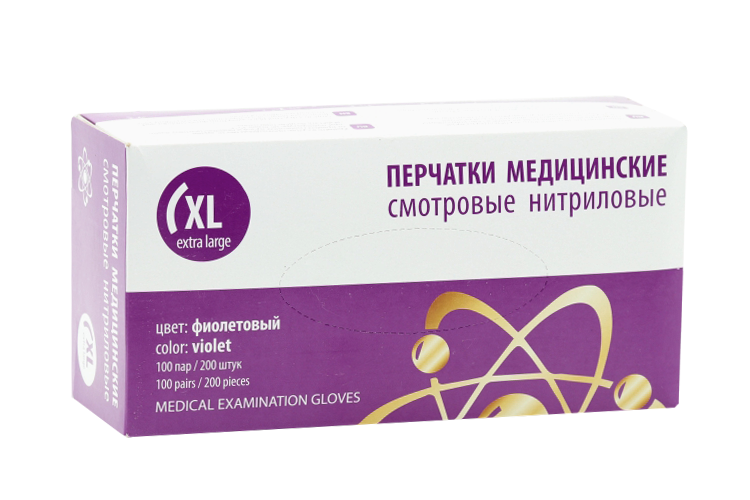 

Перчатки Raysen смотр/нитрил/нестер/неопудр р XL, 100 шт, пара фиолетовые