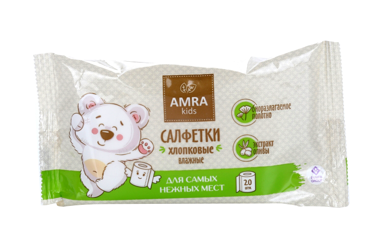 Салфетки AMRA влажные хлопковые ддетей 20 шт 29₽