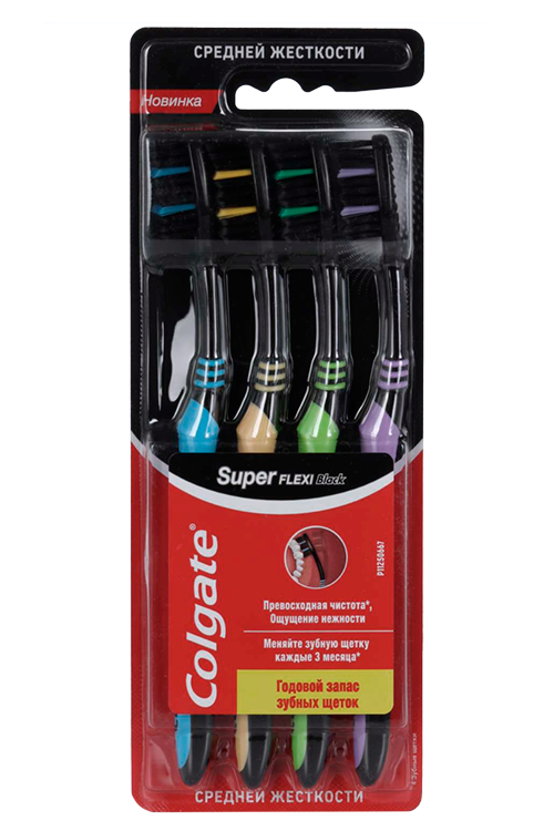 

З/щетка COLGATE Super Flexi Black с гибким основанием головки средней жесткости, 4 шт