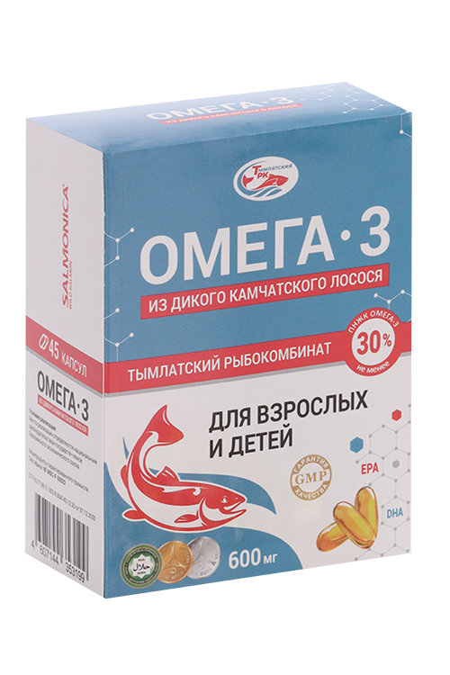 

Омега-3 из дикого камчатского лосося SALMONICA д/взросл/детей, 600 мг, 45 шт, капсулы