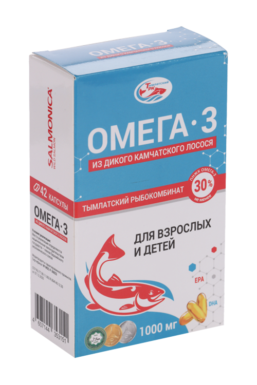 

Омега-3 из дикого камчатского лосося SALMONICA д/взросл/детей, 1 000 мг, 42 шт, капсулы