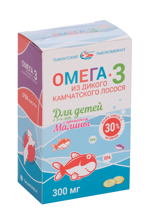 

Омега-3 Salmonica из дикого камчатского лосося д/детей с аромат малины (с 3 лет), 300 мг, 84 шт, капсулы