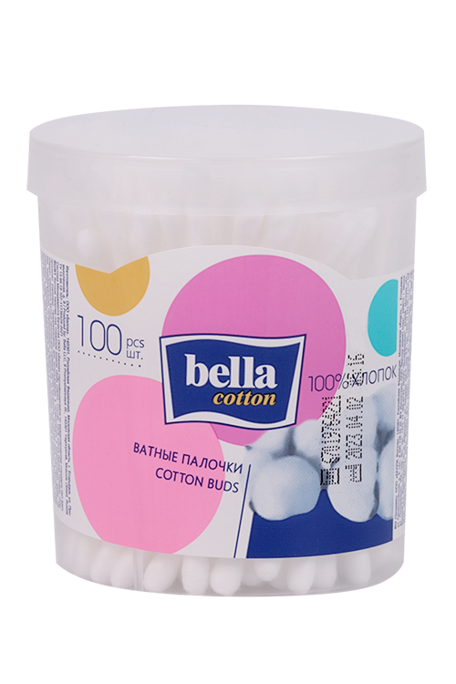

Ватные палочки bella cotton в пластик круглой упаковке, 100 шт