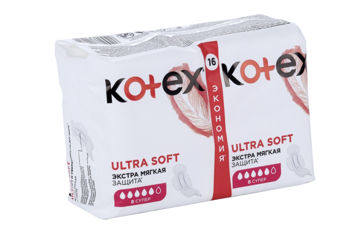 Прокладки Kotex Ultra Soft эстра мягкая защита супер с крылышками, 16 шт