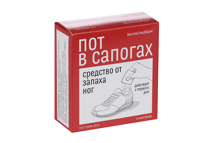 

Средство Пот в сапогах от запаха ног, 1,5 г, 8 шт, порошок