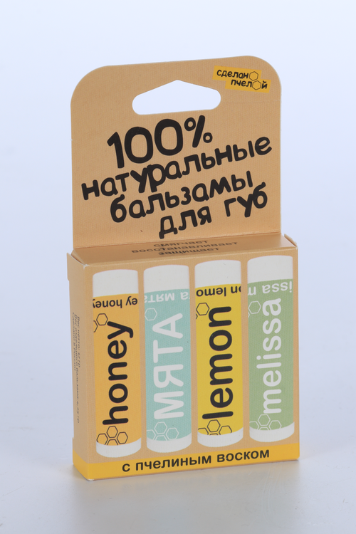 

Набор бальзам д/губ Сделанопчелой с пчелиным воском honey/мята/lemon/melissa, 4 шт