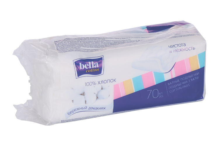 

Ватные подушечки Bella cotton бережный демакияж квадрат, 70 шт