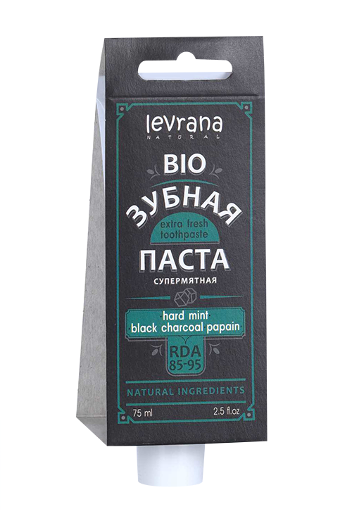 

З/паста Леврана hard mint black charcoal papain, 75 мл