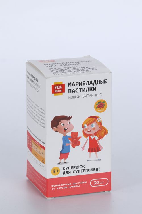 

Витамин С Будь здоров (с 3 лет), 2,5 г, 30 шт, пастилки жевательные клюква