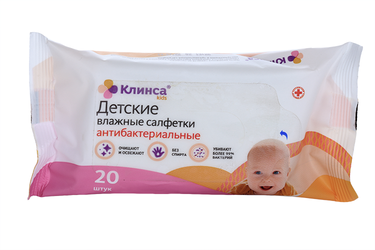

Салфетки Клинса кидс влаж детс антибактериал эффект, 20 шт