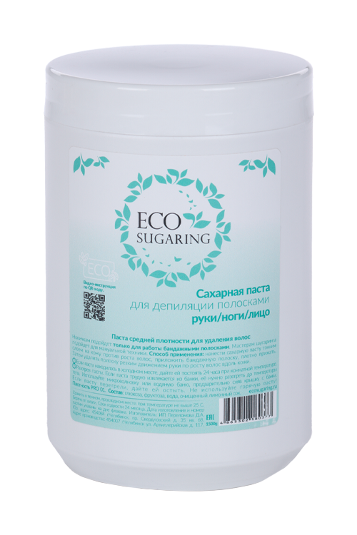 

Паста Ecosugaring сахарная д/шугаринга ног/рук/лица полосками, 1 500 г