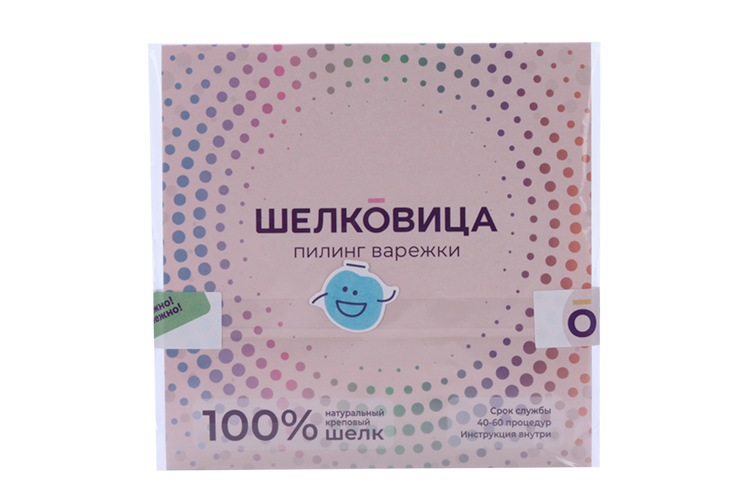 

Варежка-скраб Шелковица д/пилинга тела из 100% шелка с рисунком голубая/белая