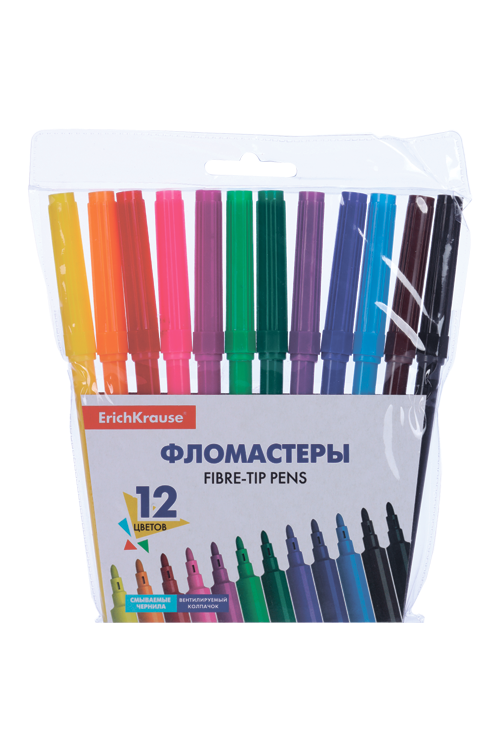 

Фломастеры 12 цветов ErichKrause fibre - tip pens, вентилируемый колпачок