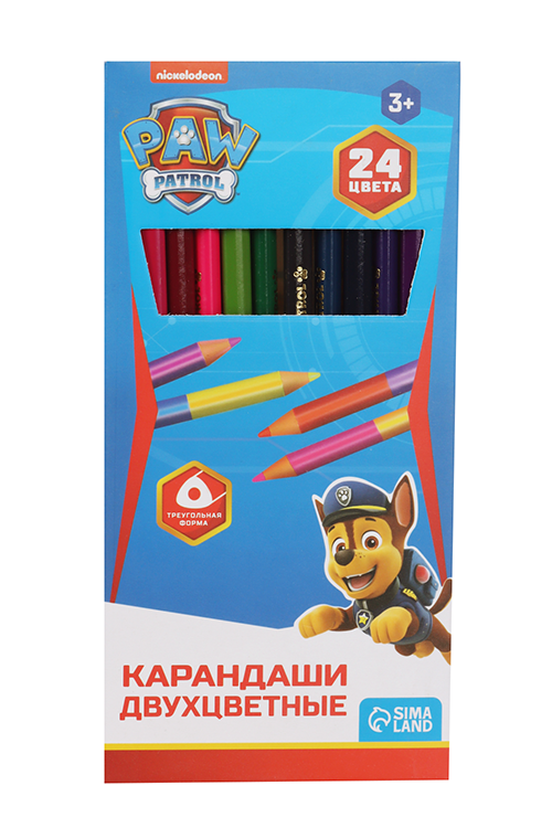 Карандаши Paw Patrol двухсторонние, 24 цвета, заточенные, трехгранные