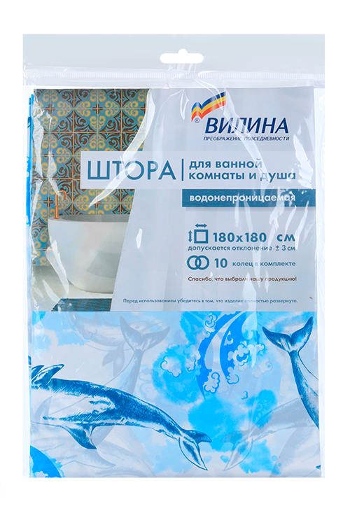 

Штора д/ванной комнаты Вилина Дельфины 180х180 см полиэтилен цвет белый