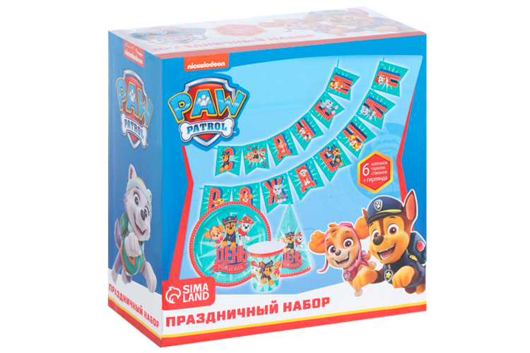 Набор Paw Patrol бумажной посуды С днем рождения! , на 6 персон голубой/красный