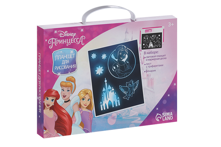 

Набор д/рисования в темноте Disney планшет А4, Принцессы Ариель, Золушка, Рапунцель
