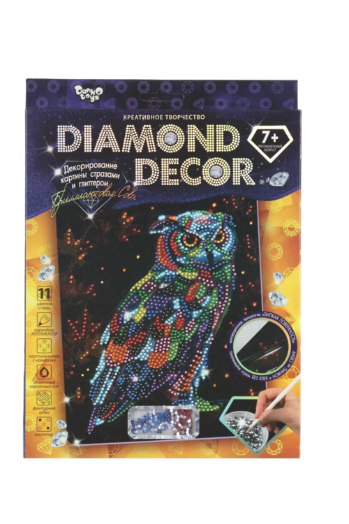 

Набор д/создания мозаики Danko Toys Бриллиантовая сова DIAMOND DECOR, планшетка без рамки