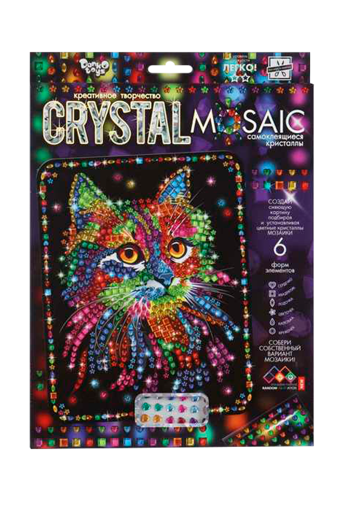 Набор д/создания мозаики Danko Toys Кот CRYSTAL MOSAIC, на темном фоне