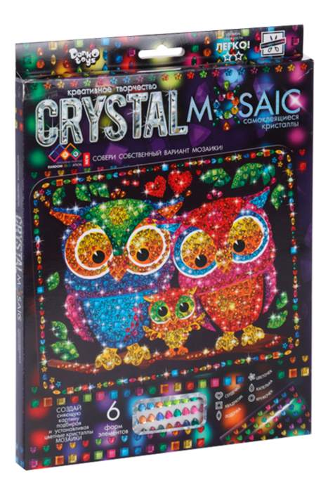 Набор д/создания мозаики Danko Toys Совушки CRYSTAL MOSAIC, на темном фоне