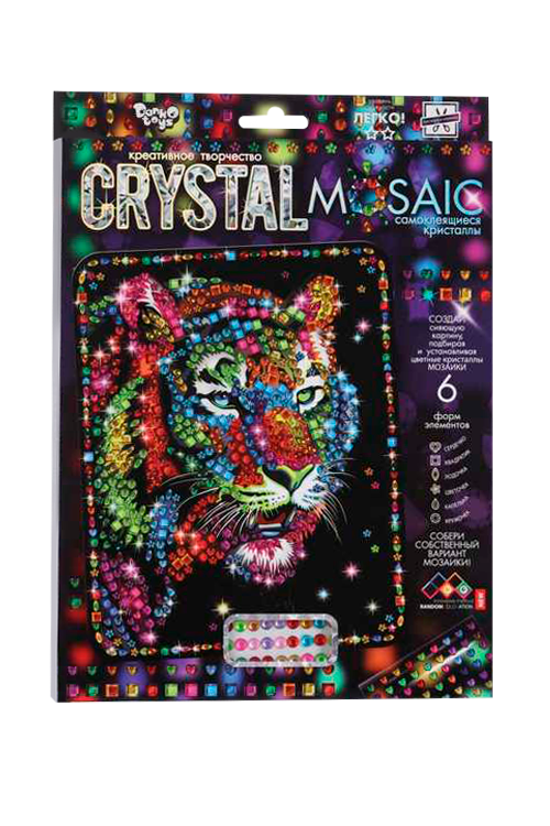 Набор д/создания мозаики Danko Toys Тигр CRYSTAL MOSAIC, на темном фоне