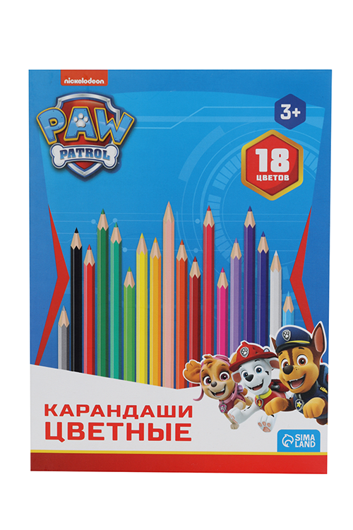 Карандаши Paw Patrol 18 цветов Гончик заточенные шестигранные картон упаковка Щенячий патруль фигурка paw patrol щенячий патруль кино гончик