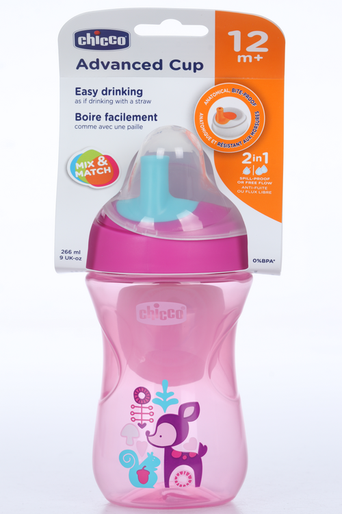 

Чашка-поильник Chicco Advanced Cup с трубочкой (с 12 мес), 266 мл, розов/сирен