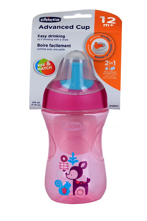 Поильник Chicco Easy Cup носик ободок (с 12 мес), 266 мл, розов/салат